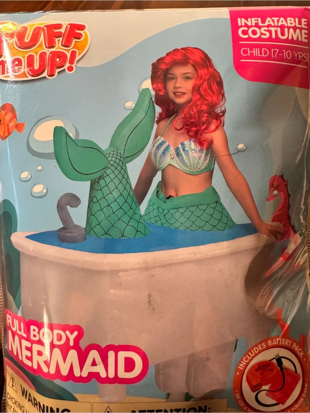 NWT - Puff Me Up Inflatable Mermaid in Bathtub Costume Child 7–10
